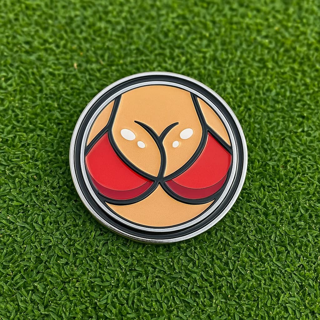 Close-up of a ForePlay hard enamel ball marker on turf