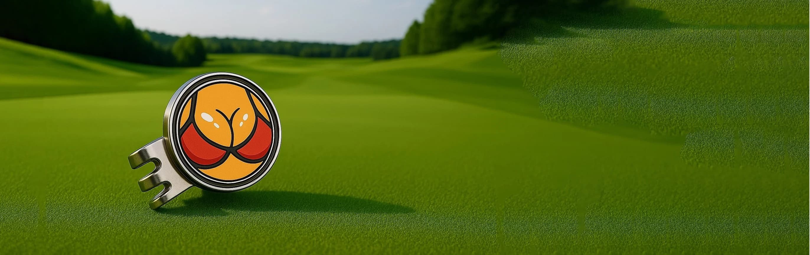 ForePlay ball marker clipped into its magnetic hat clip on a fairway